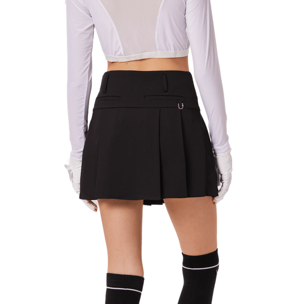 GoPlayer Women's Golf Elastic Waist Pleated Skirt (Black)