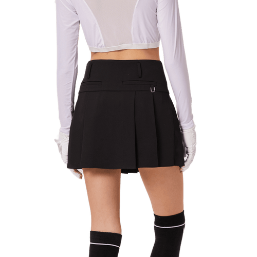 GoPlayer Women's Golf Elastic Waist Pleated Skirt (Black)