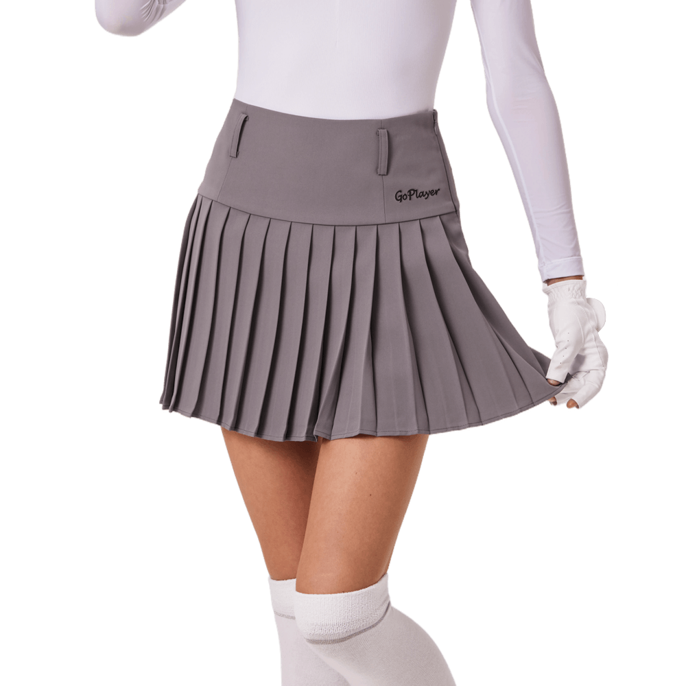 GoPlayer Women's Golf Elastic Waist Pleated Skirt (Gray)