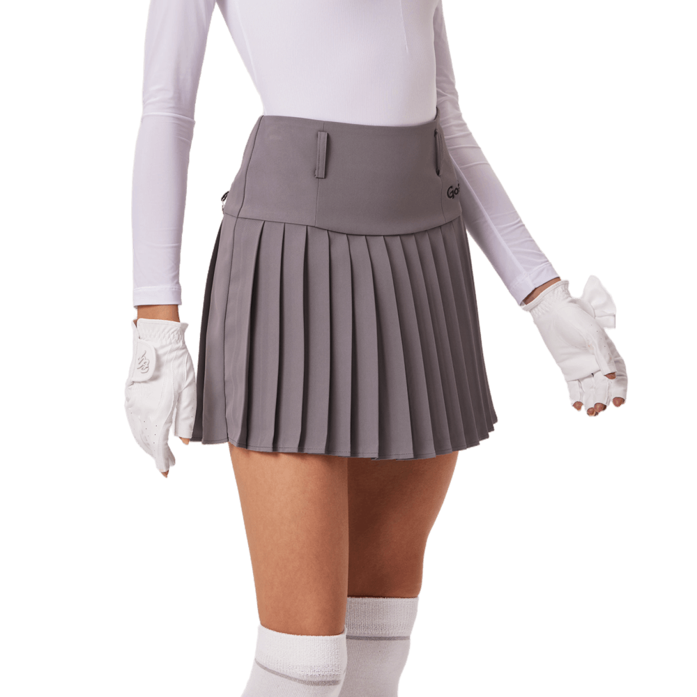 GoPlayer Women's Golf Elastic Waist Pleated Skirt (Gray)