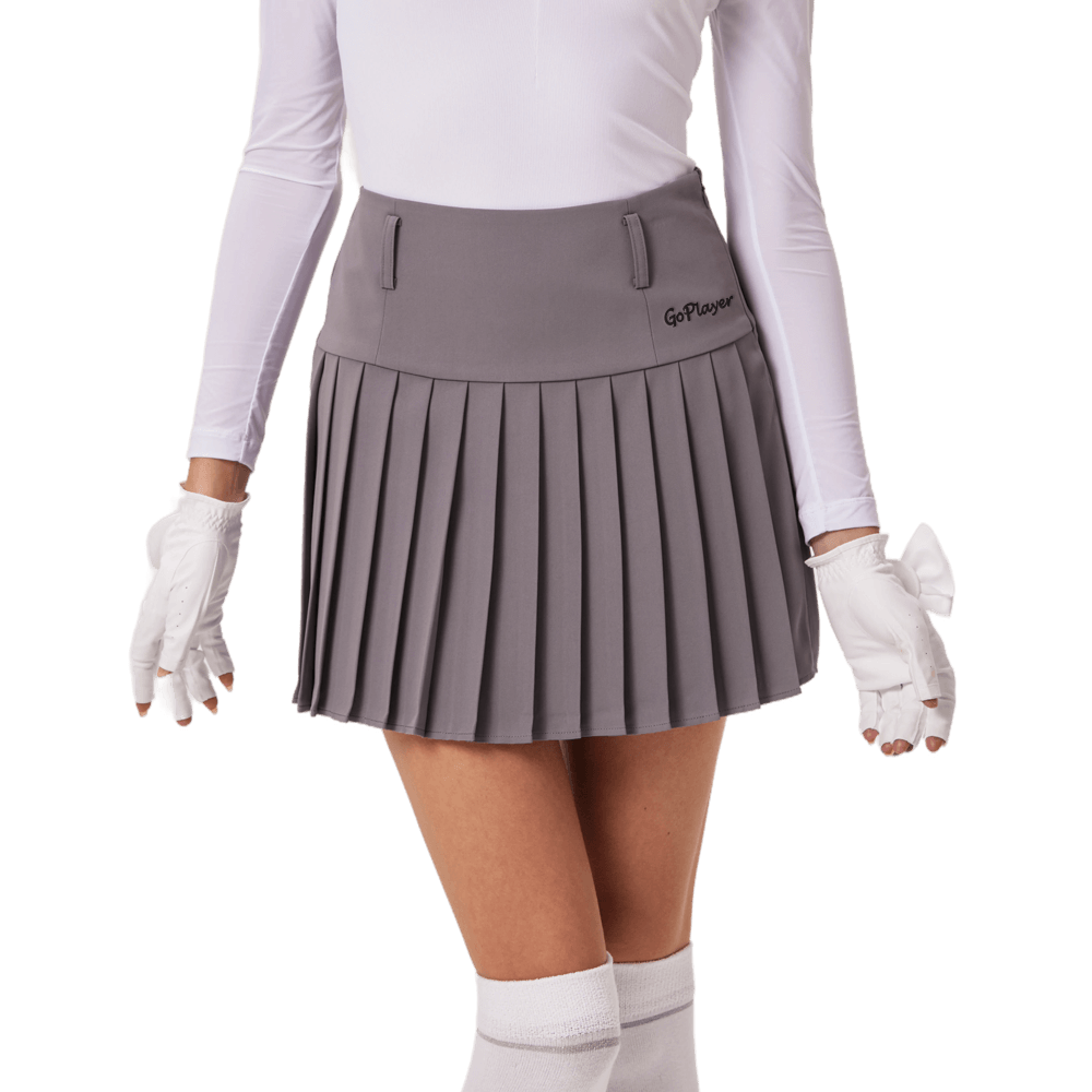 GoPlayer Women's Golf Elastic Waist Pleated Skirt (Gray)