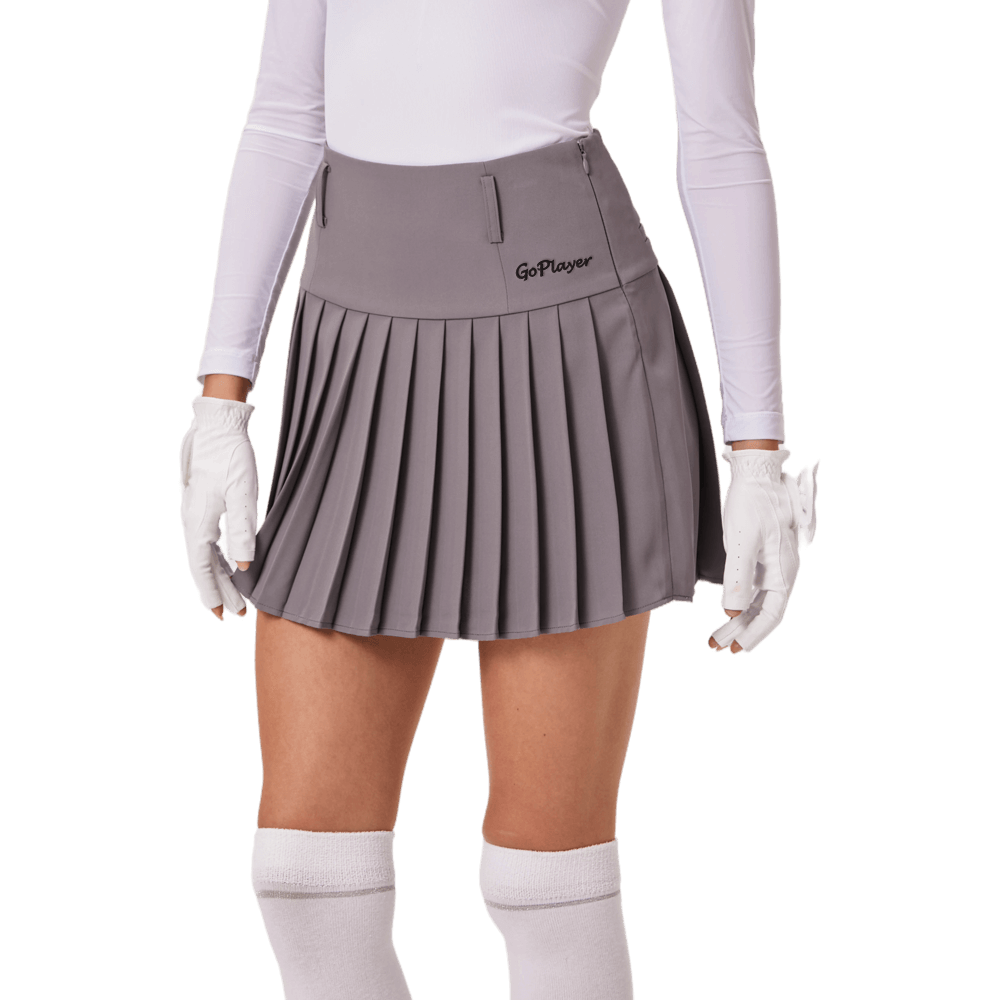 GoPlayer Women's Golf Elastic Waist Pleated Skirt (Gray)
