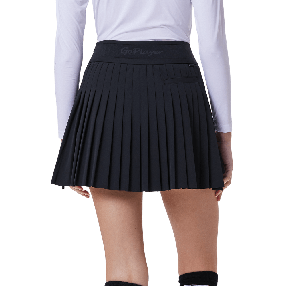GoPlayer Ladies' Elastic High-Waisted Pleated Skirt (Black)
