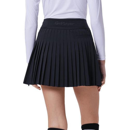 GoPlayer Ladies' Elastic High-Waisted Pleated Skirt (Black)