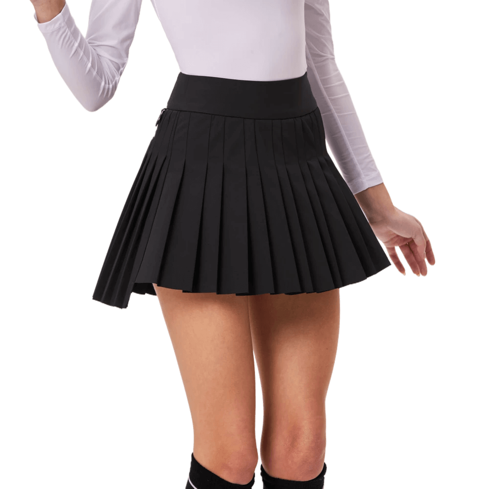 GoPlayer Ladies' Elastic High-Waisted Pleated Skirt (Black)