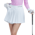 GoPlayer Women's Golf Fake Two-Piece Pleated Pants Skirt (White)