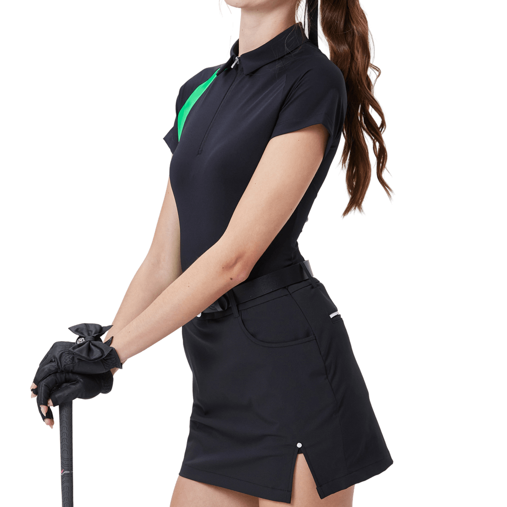 GoPlayer Women's Golf Color Block Short-Sleeve T-Shirt (Black)