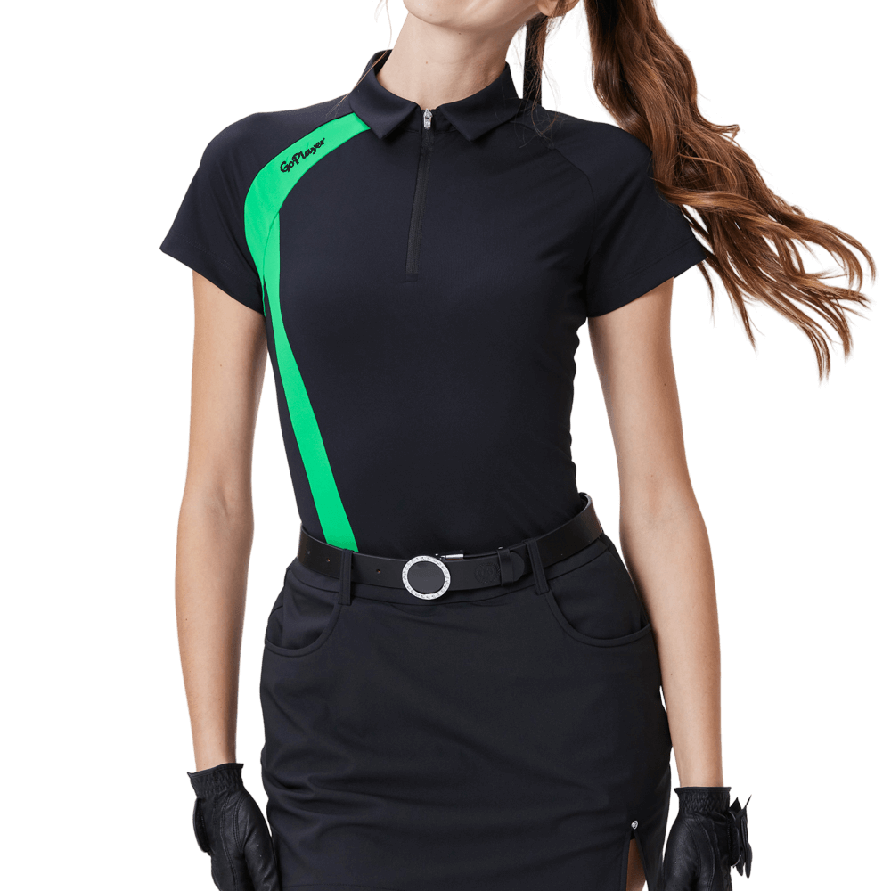 GoPlayer Women's Golf Color Block Short-Sleeve T-Shirt (Black)