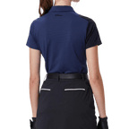 GoPlayer レディース スタンドカラー ゴルフ 半袖Tシャツ (ネイビーブルー)