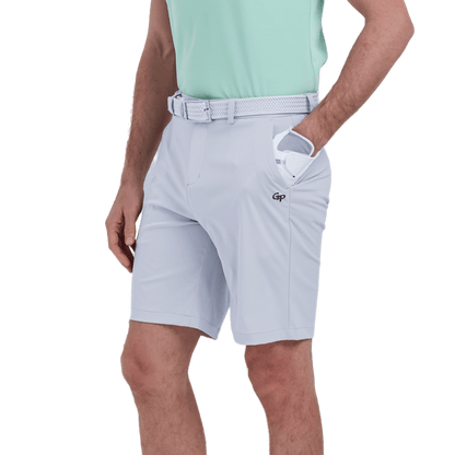 GoPlayer men's punched elastic golf shorts (light gray)