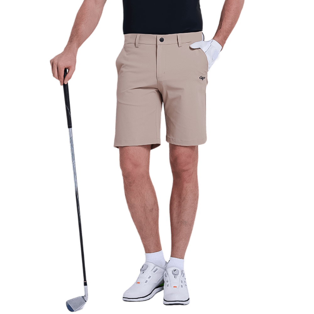 GoPlayer men's punched elastic golf shorts (light gray)