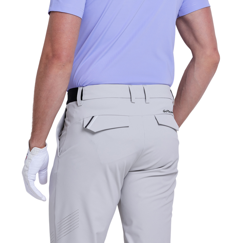GoPlayer Men's Elastic Waist Punching Golf Pants (Cold Gray)