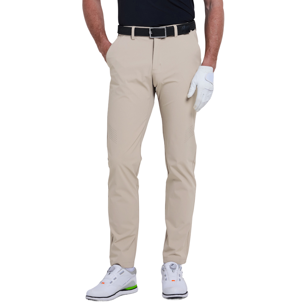 GoPlayer Men's Elastic Waist Punching Golf Pants (Light Khaki)