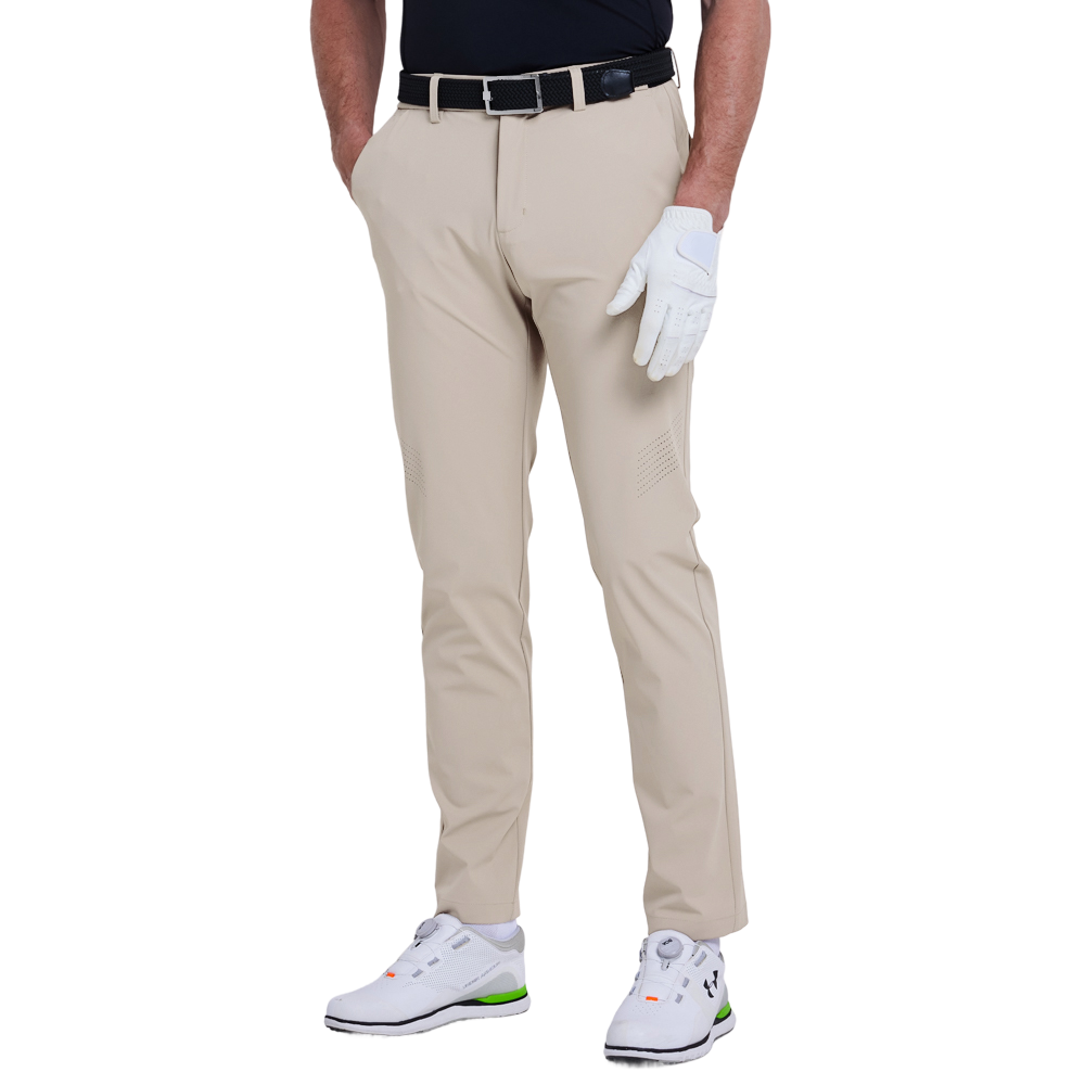 GoPlayer Men's Elastic Waist Punching Golf Pants (Light Khaki)