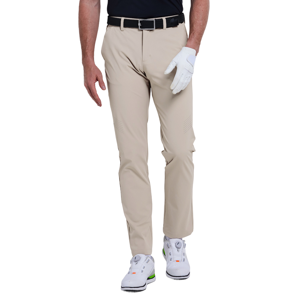 GoPlayer Men's Elastic Waist Punching Golf Pants (Light Khaki)