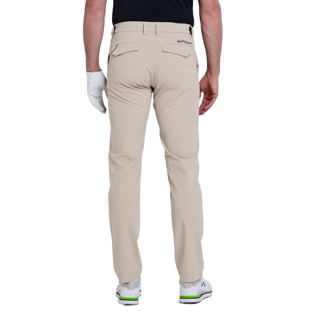 GoPlayer Men's Elastic Waist Punching Golf Pants (Light Khaki)