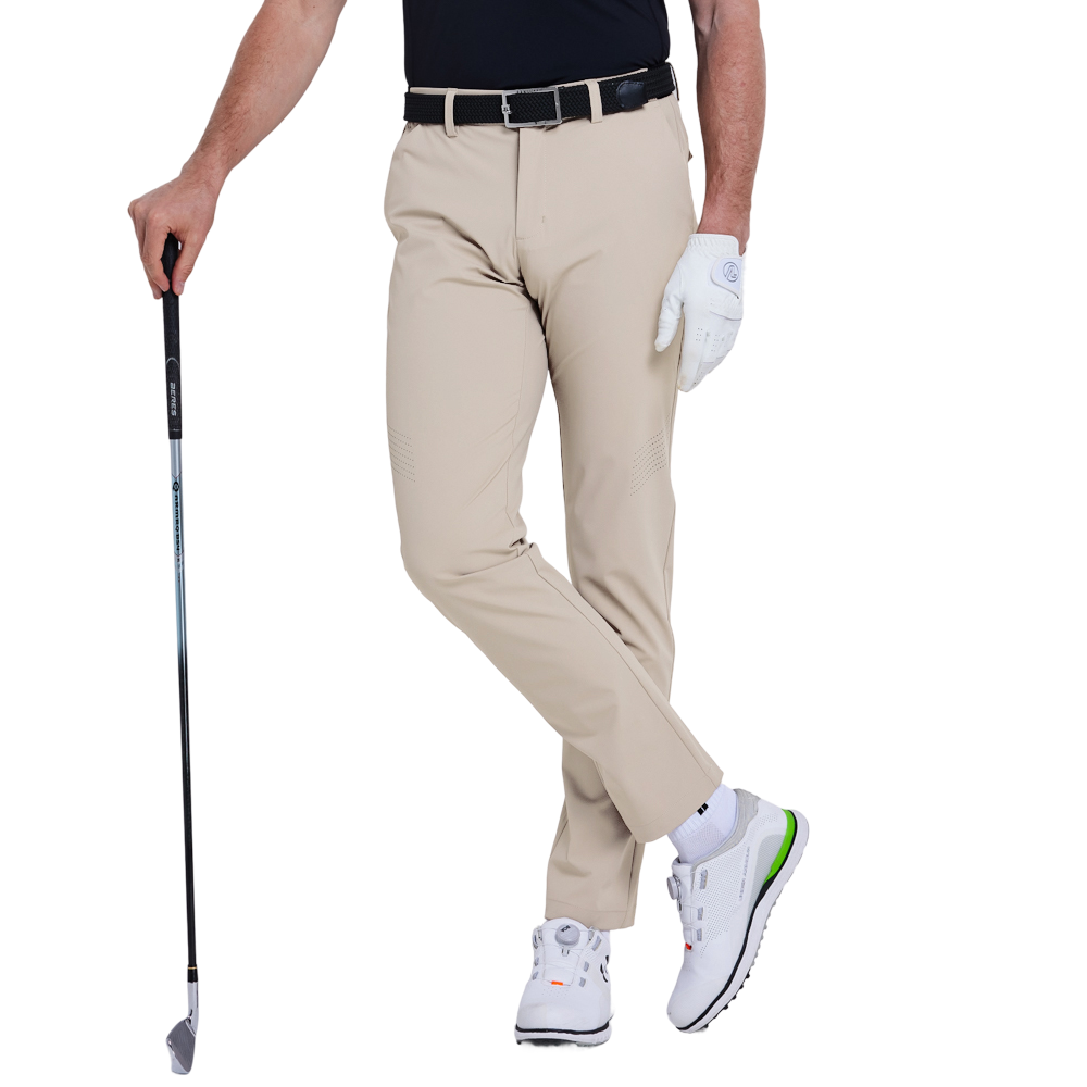GoPlayer Men's Elastic Waist Punching Golf Pants (Light Khaki)