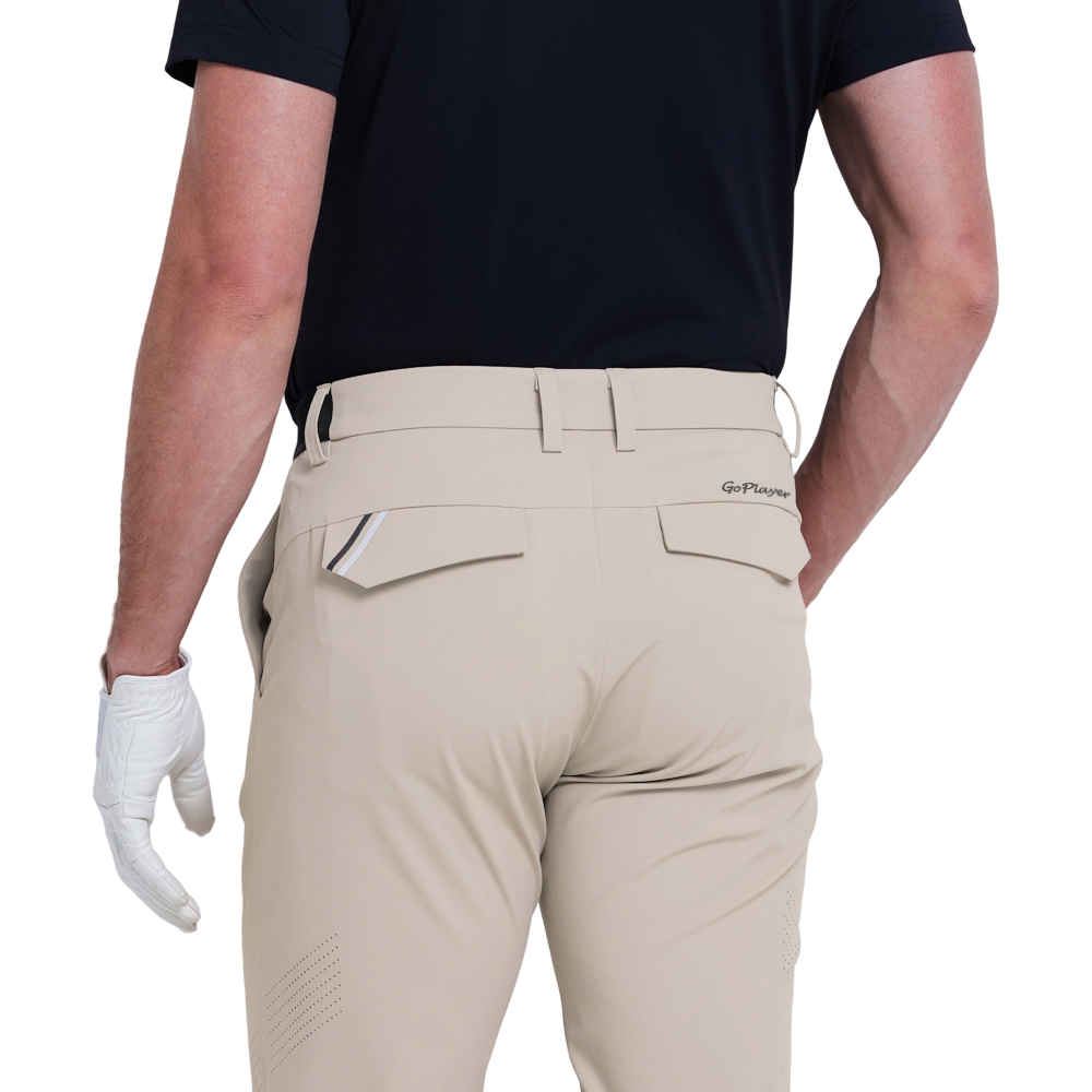 GoPlayer Men's Elastic Waist Punching Golf Pants (Light Khaki)