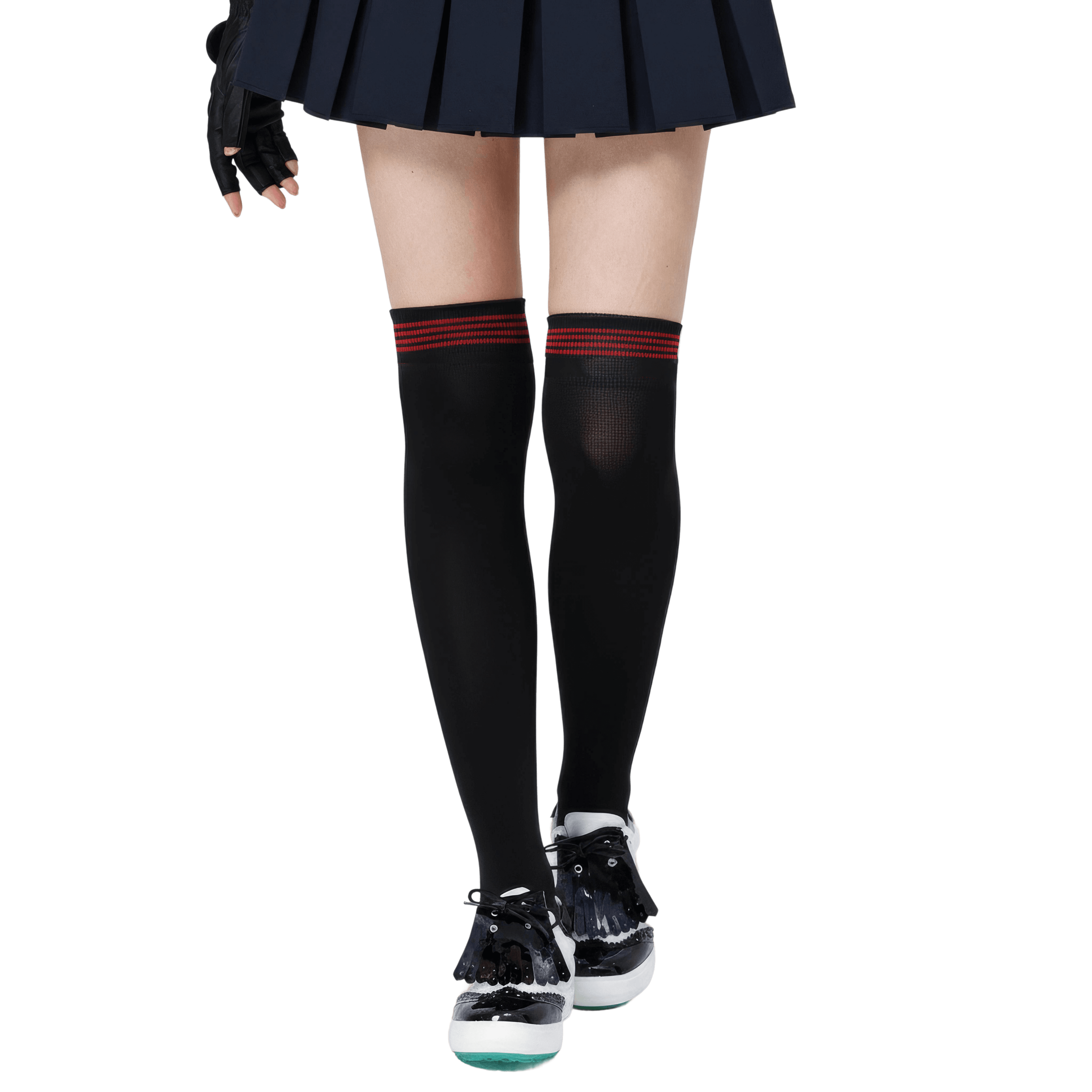 GoPlayer レディース ニーストッキング (竹炭ブラックレッド)