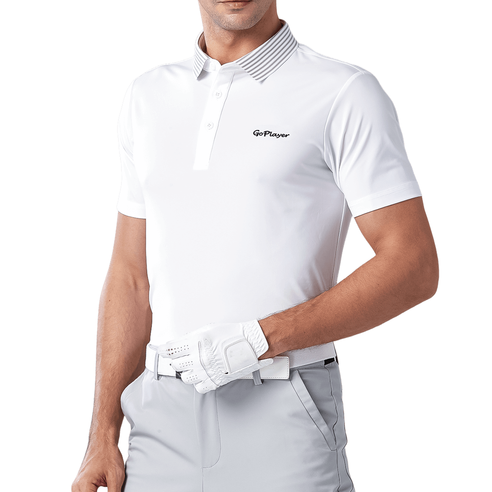 GoPlayer メンズ 伸縮性速乾半袖トップス（ホワイトストライプカラー）