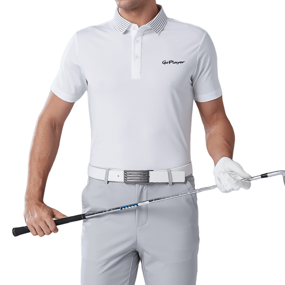 GoPlayer メンズ 伸縮性速乾半袖トップス（ホワイトストライプカラー）