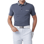 GoPlayer Men's Elastic Quick Dry Short Sleeve Top (Striped Collar Gray)