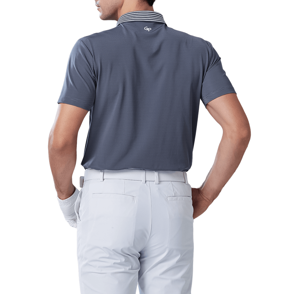 GoPlayer Men's Elastic Quick Dry Short Sleeve Top (Striped Collar Gray)