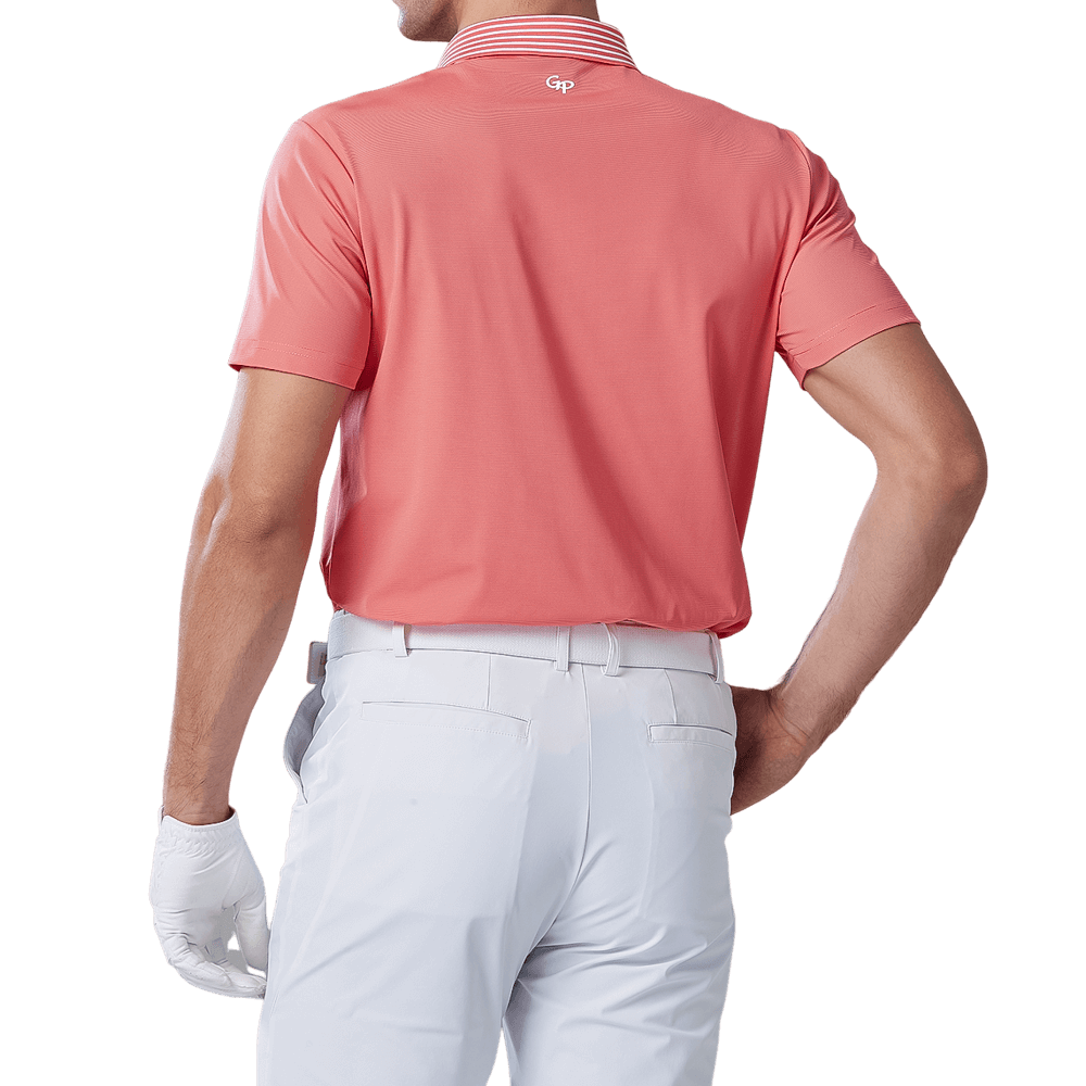 GoPlayer Men's Elastic Quick Dry Short Sleeve Top (Striped Collar Orange)