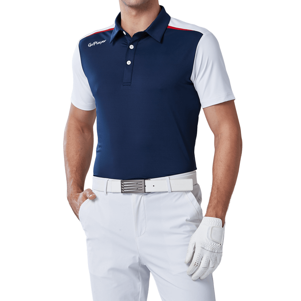 GoPlayer Men's Elastic Quick Dry Short Sleeve Top (Blue Body White Sleeves)