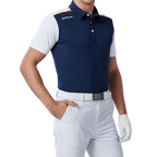 GoPlayer メンズ 伸縮性速乾半袖トップス (ブルーボディ、ホワイトスリーブ)