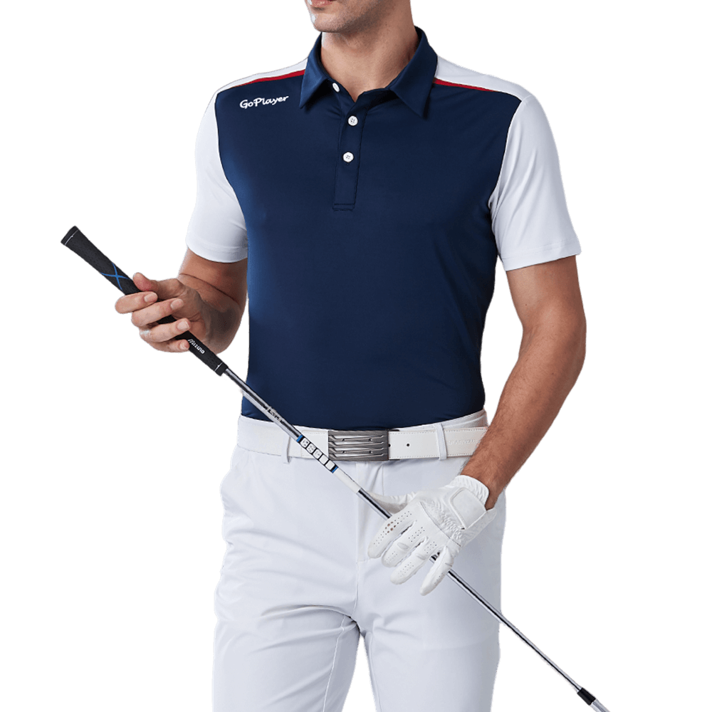 GoPlayer Men's Elastic Quick Dry Short Sleeve Top (Blue Body White Sleeves)