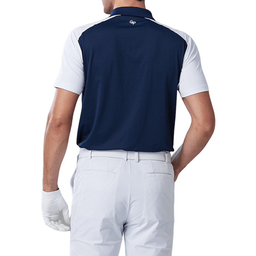 GoPlayer Men's Elastic Quick Dry Short Sleeve Top (Blue Body White Sleeves)