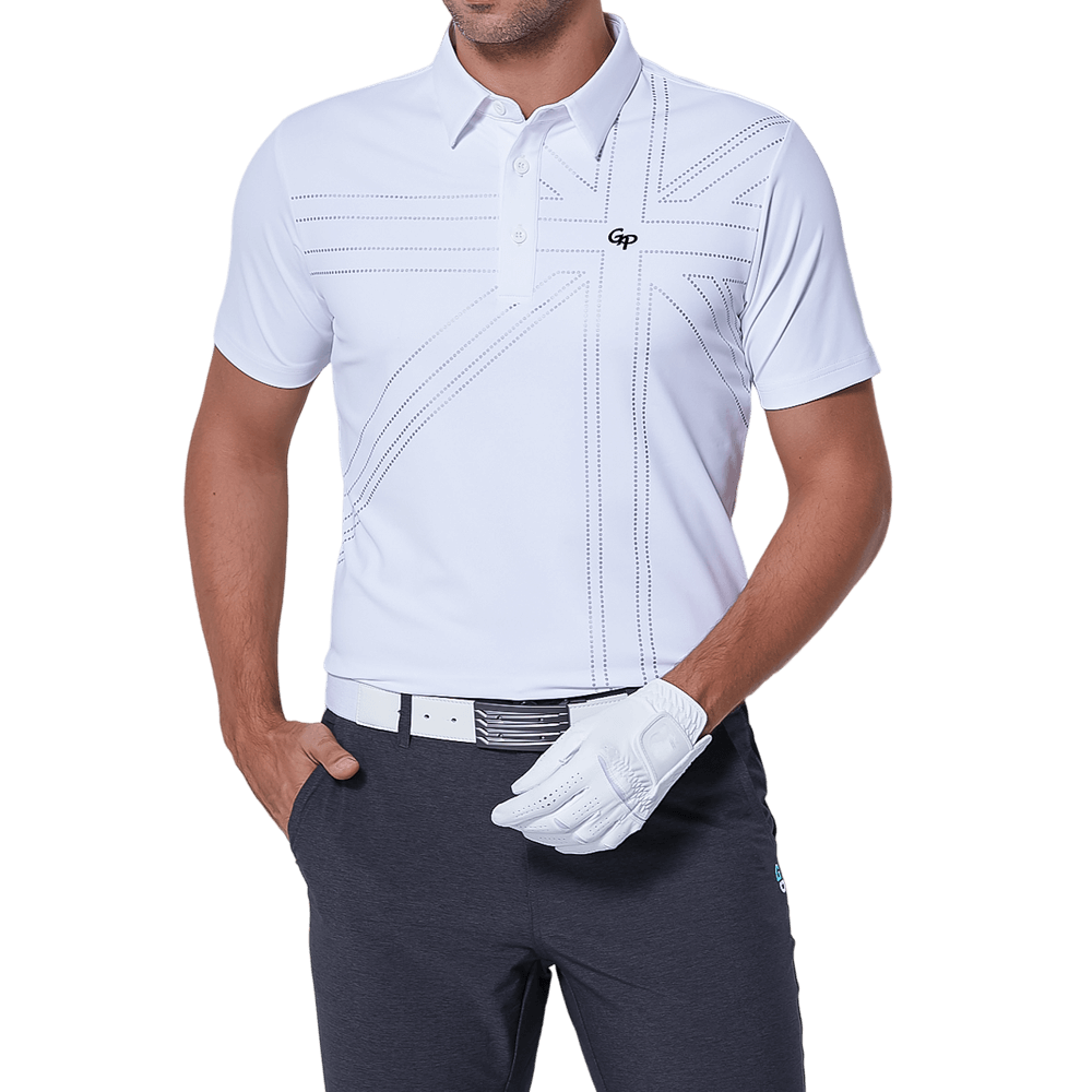 GoPlayer メンズ 伸縮性速乾半袖トップス（英国国旗柄 ホワイト）