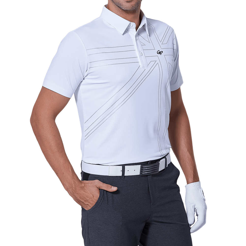 GoPlayer メンズ 伸縮性速乾半袖トップス（英国国旗柄 ホワイト）