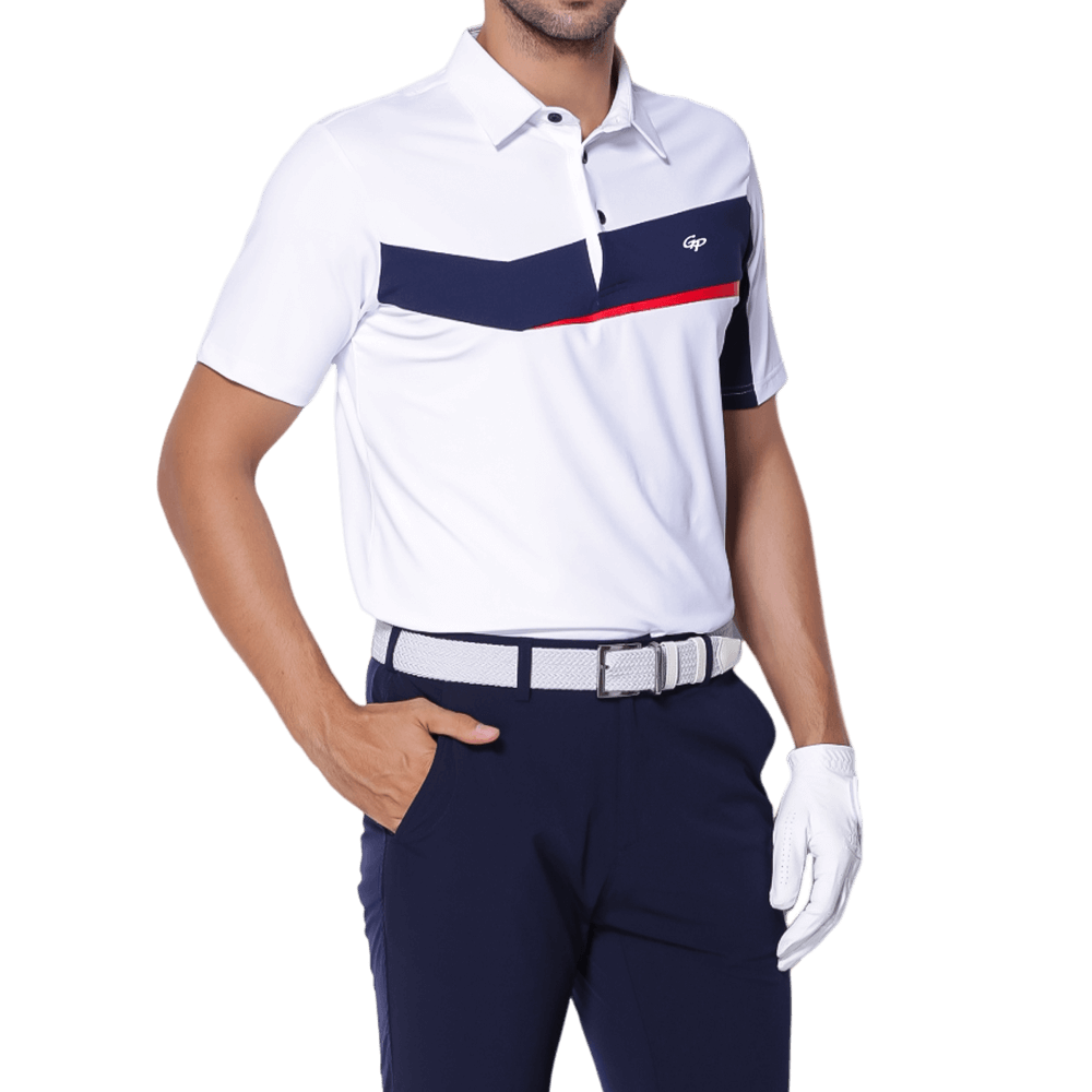 GoPlayer Men's Elastic Quick Dry Short Sleeve Top (White, Black and Red)