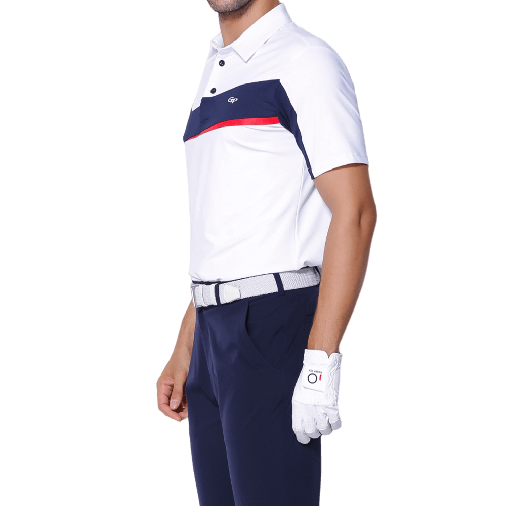 GoPlayer Men's Elastic Quick Dry Short Sleeve Top (White, Black and Red)