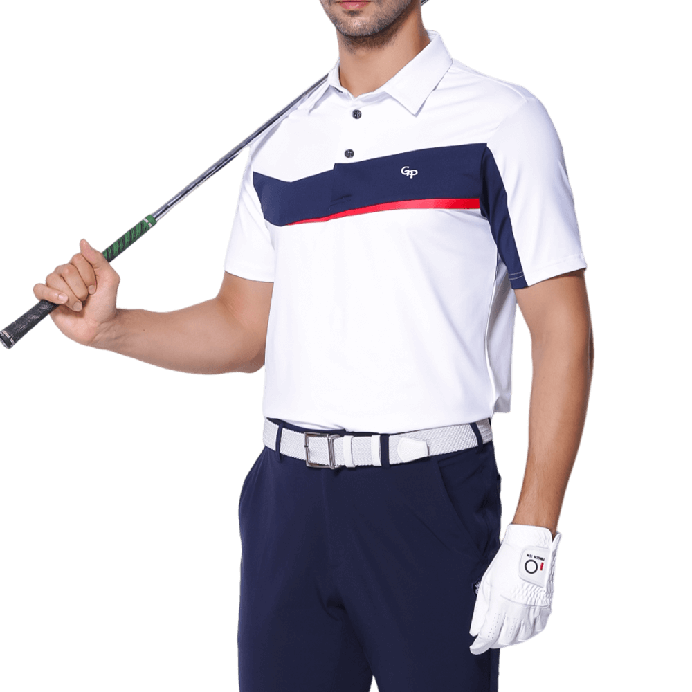 GoPlayer Men's Elastic Quick Dry Short Sleeve Top (White, Black and Red)