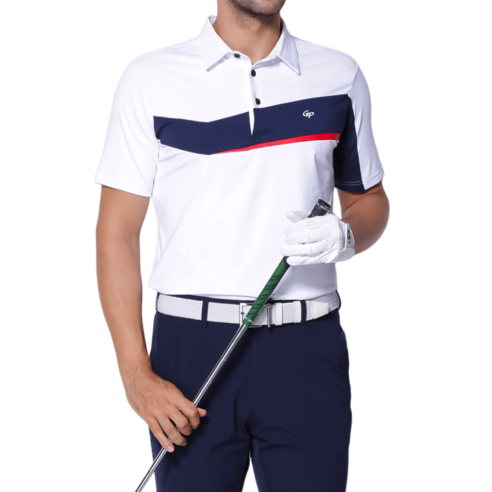 GoPlayer Men's Elastic Quick Dry Short Sleeve Top (White, Black and Red)