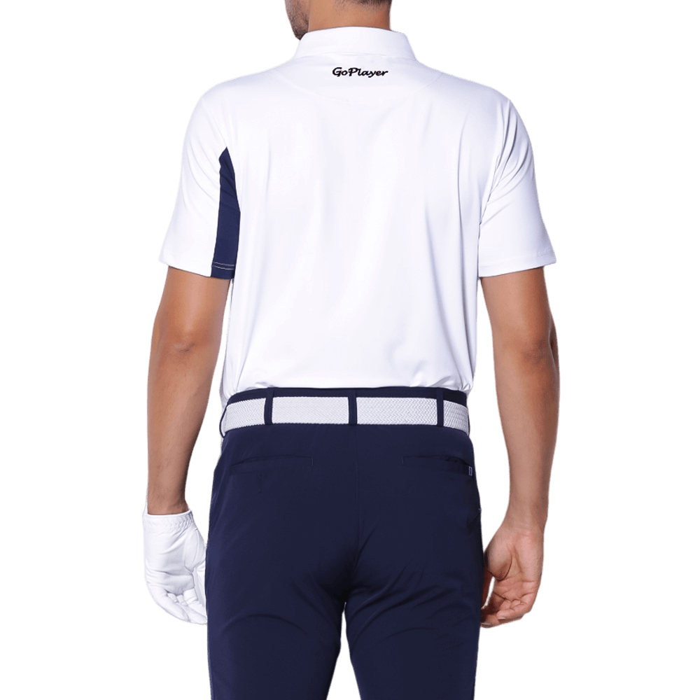 GoPlayer Men's Elastic Quick Dry Short Sleeve Top (White, Black and Red)