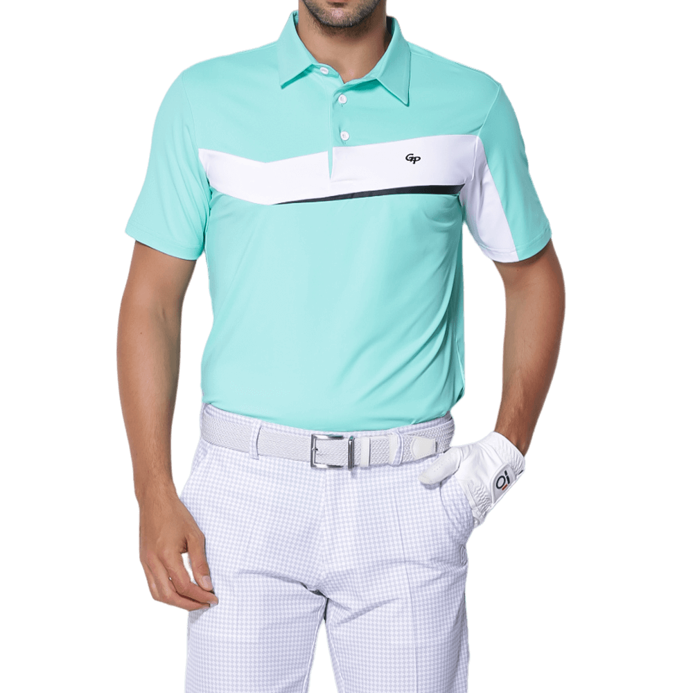GoPlayer メンズ 伸縮性速乾半袖トップス (ミントグリーン&ホワイト)