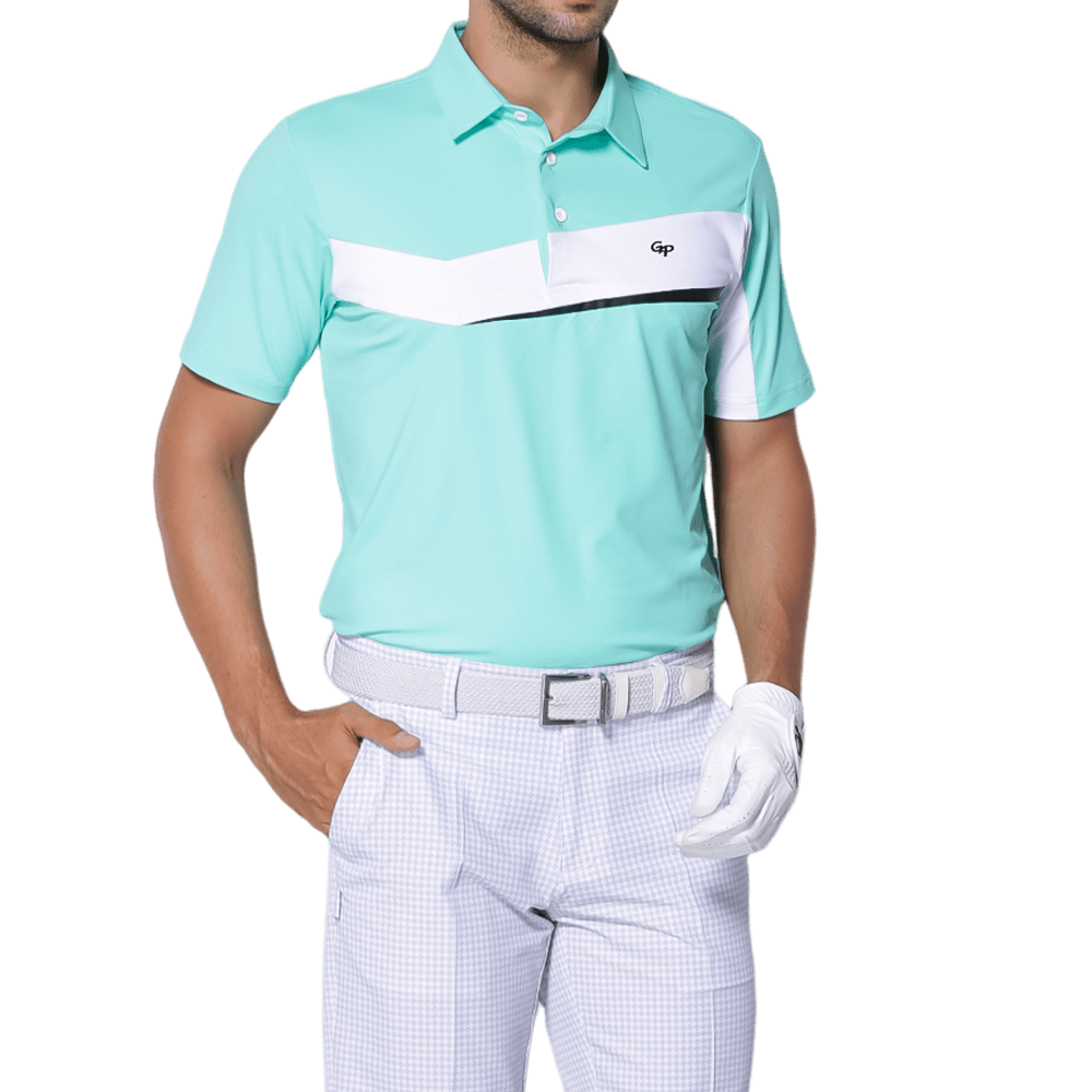 GoPlayer メンズ 伸縮性速乾半袖トップス (ミントグリーン&amp;ホワイト)