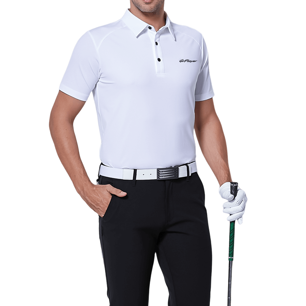 GoPlayer メンズ 伸縮性速乾半袖トップス（ホワイトボディショルダーネット）