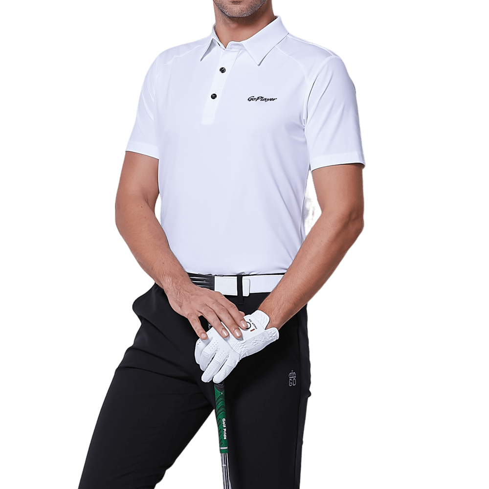 GoPlayer メンズ 伸縮性速乾半袖トップス（ホワイトボディショルダーネット）