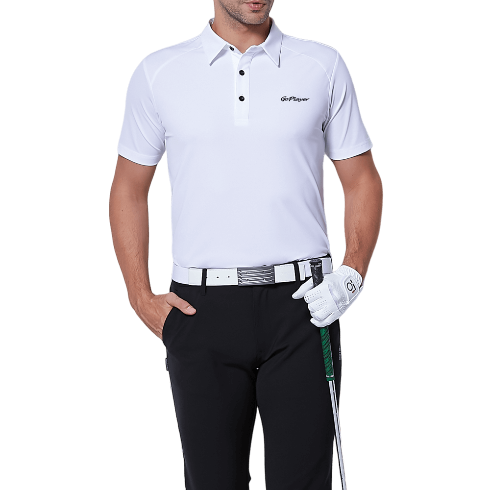 GoPlayer メンズ 伸縮性速乾半袖トップス（ホワイトボディショルダーネット）