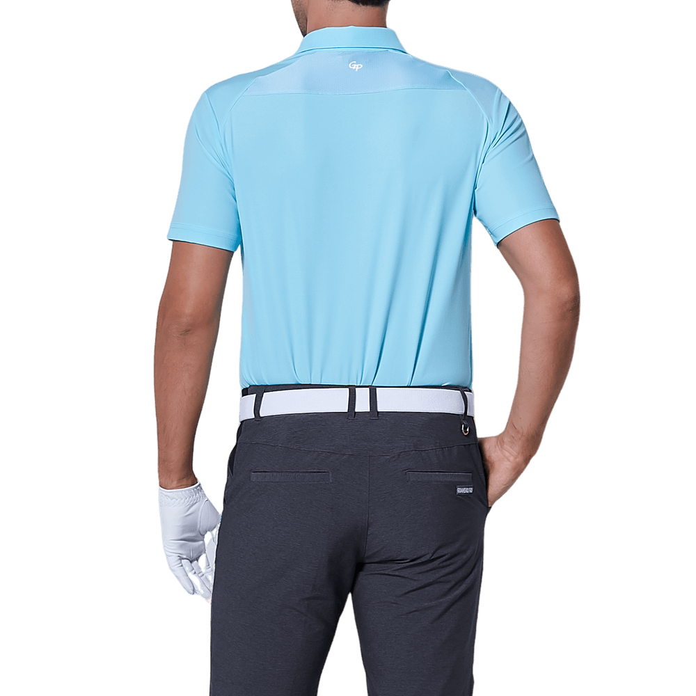 GoPlayer Men's Elastic Quick Dry Short Sleeve Top (Ice Blue Shoulder Net)