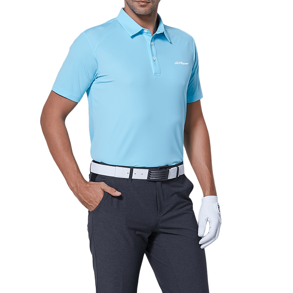 GoPlayer Men's Elastic Quick Dry Short Sleeve Top (Ice Blue Shoulder Net)