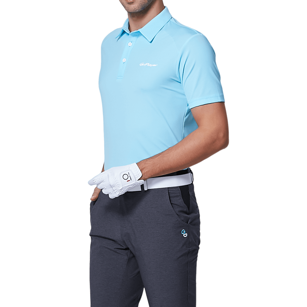 GoPlayer Men's Elastic Quick Dry Short Sleeve Top (Ice Blue Shoulder Net)