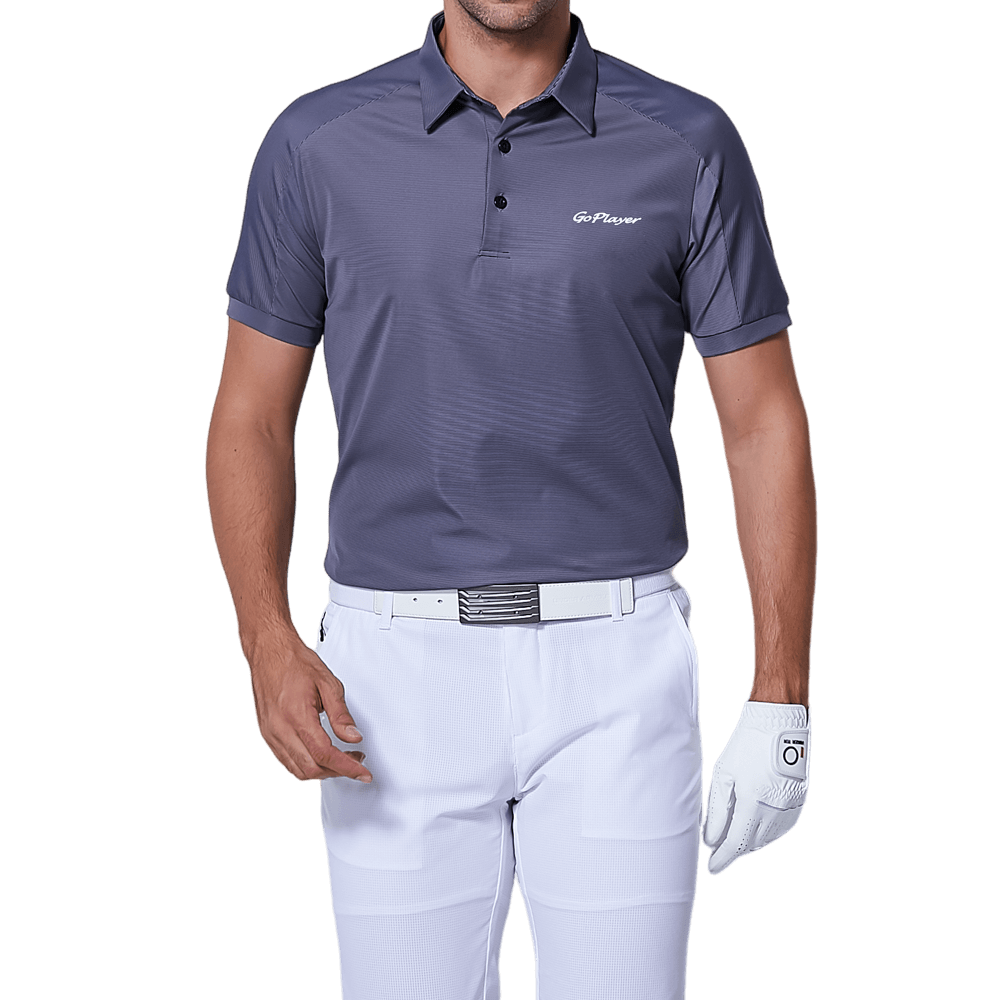 GoPlayer Men's Elastic Quick Dry Short Sleeve Top (Dark Blue Shoulder Net)