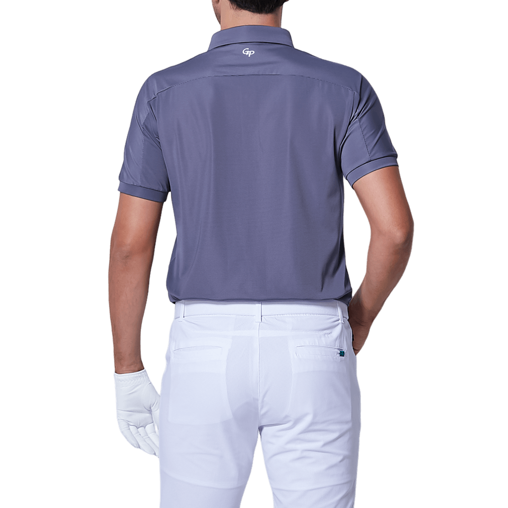 GoPlayer Men's Elastic Quick Dry Short Sleeve Top (Dark Blue Shoulder Net)