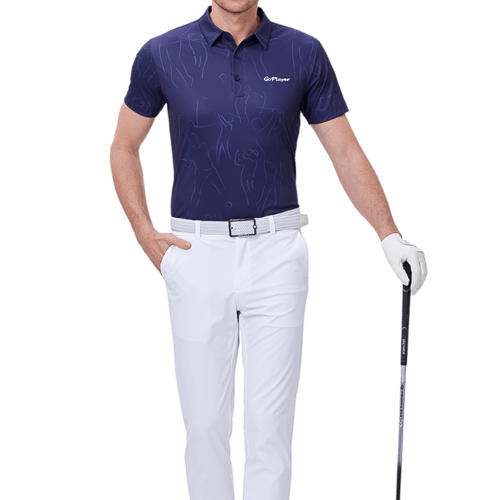 GoPlayer Men's Short Sleeve Printed Top (Navy Blue)